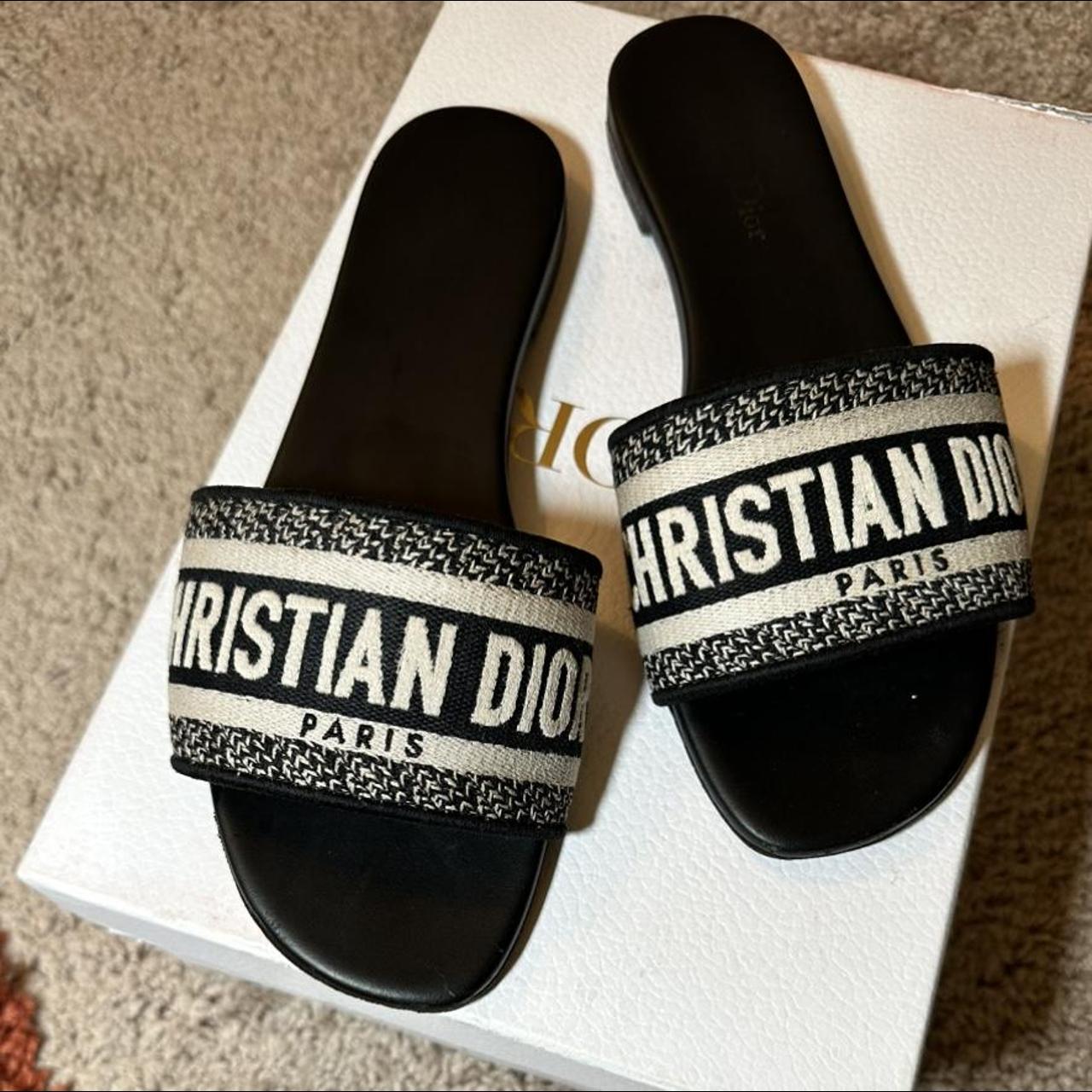 Christian Dior Women's White and Black Sandals | Depop