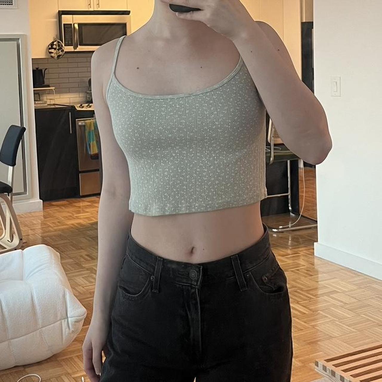 brandy melville cropped green floral tank good... Depop