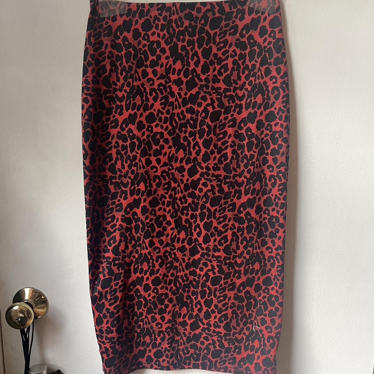 Red and black leopard print midi pencil skirt Depop