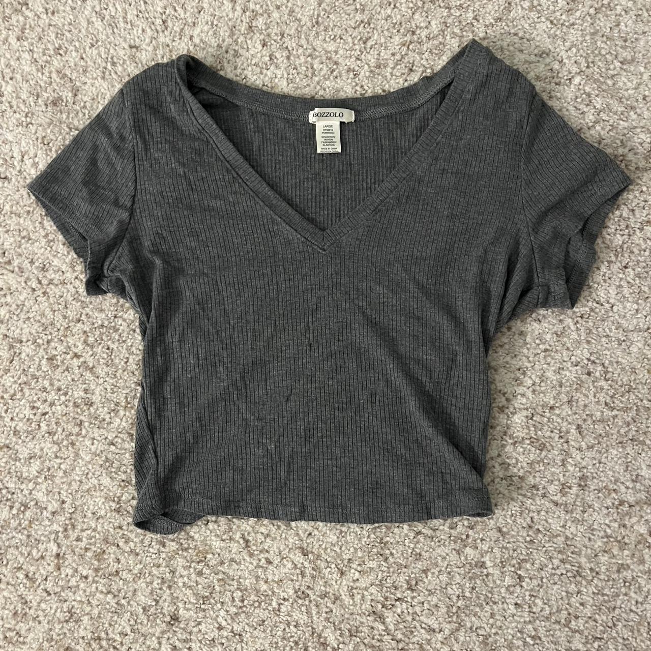 Women's Crop top - Grey - L – Dark grey v neck cr… - image 1