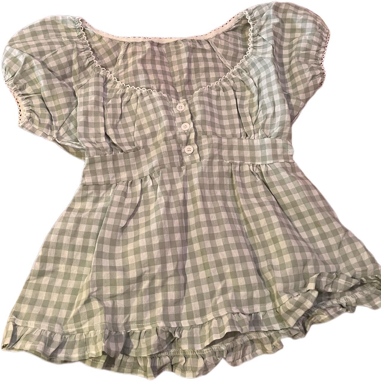Super adorable checkered green baby doll top... Depop