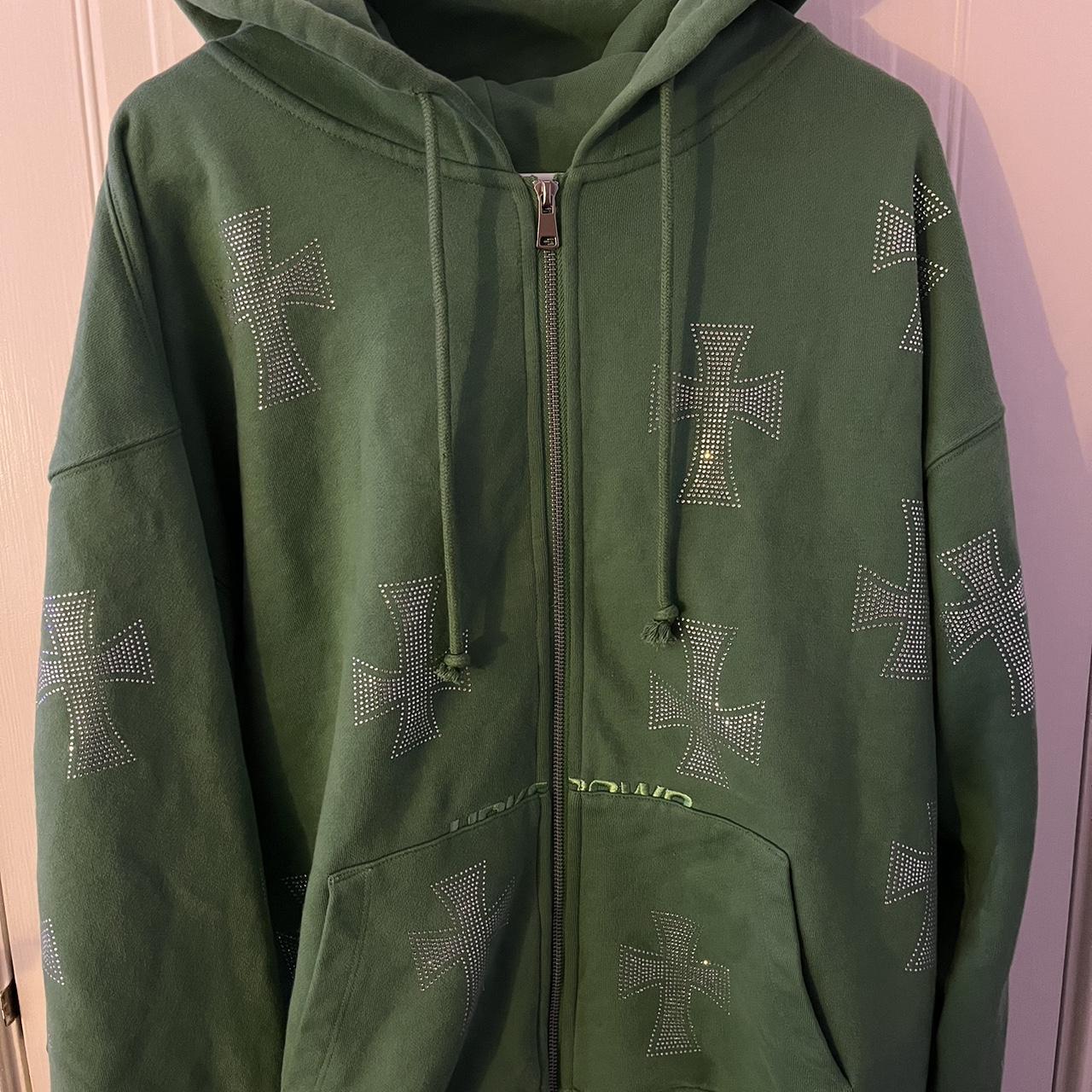 Green cross rhinestone unknown london hoodie !! Size... - Depop