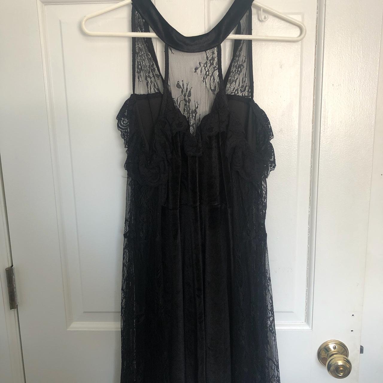 gothic velvet dress with lace sleeves from ROMWE,... - Depop