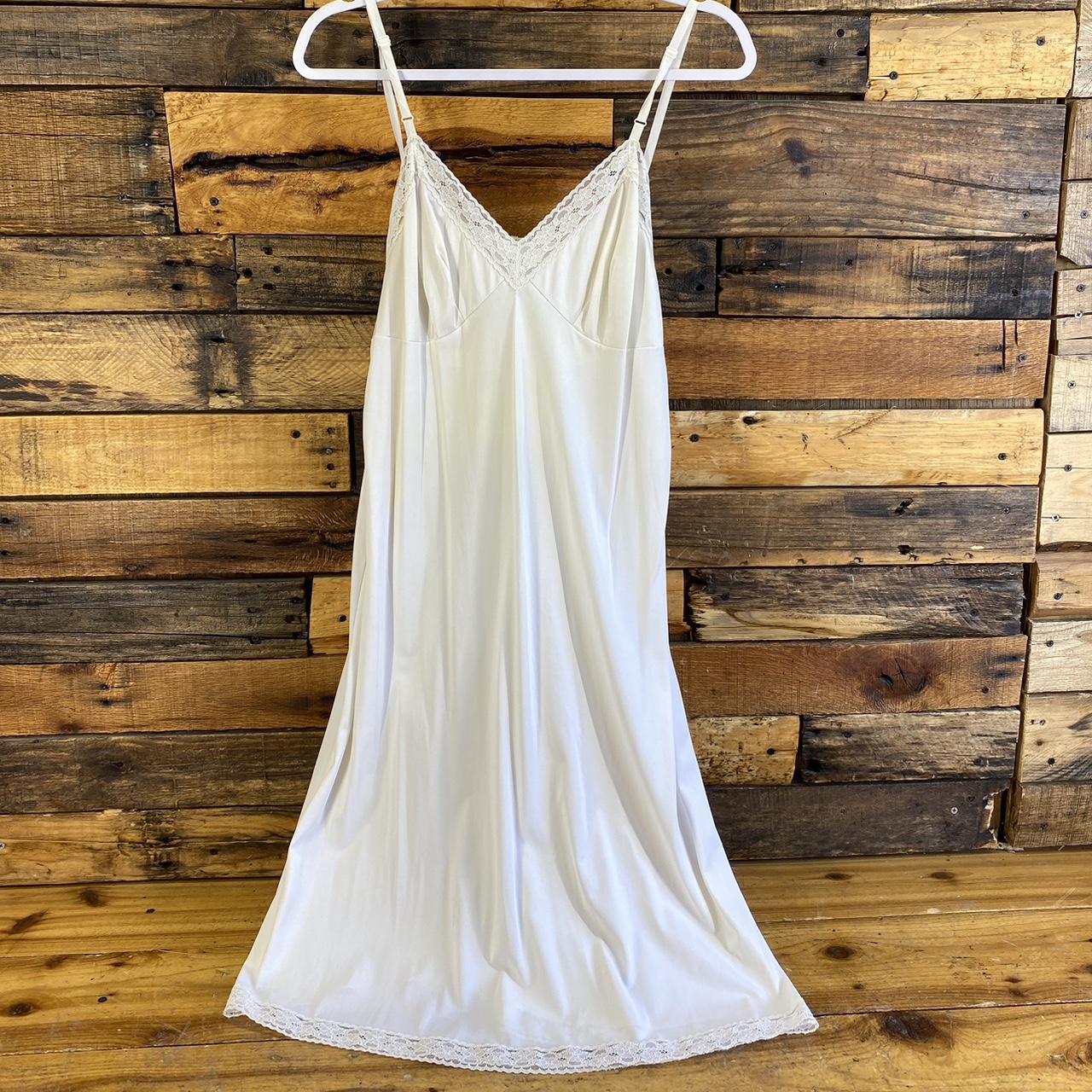 white satin slip dress, lace hemming, adjustable... Depop