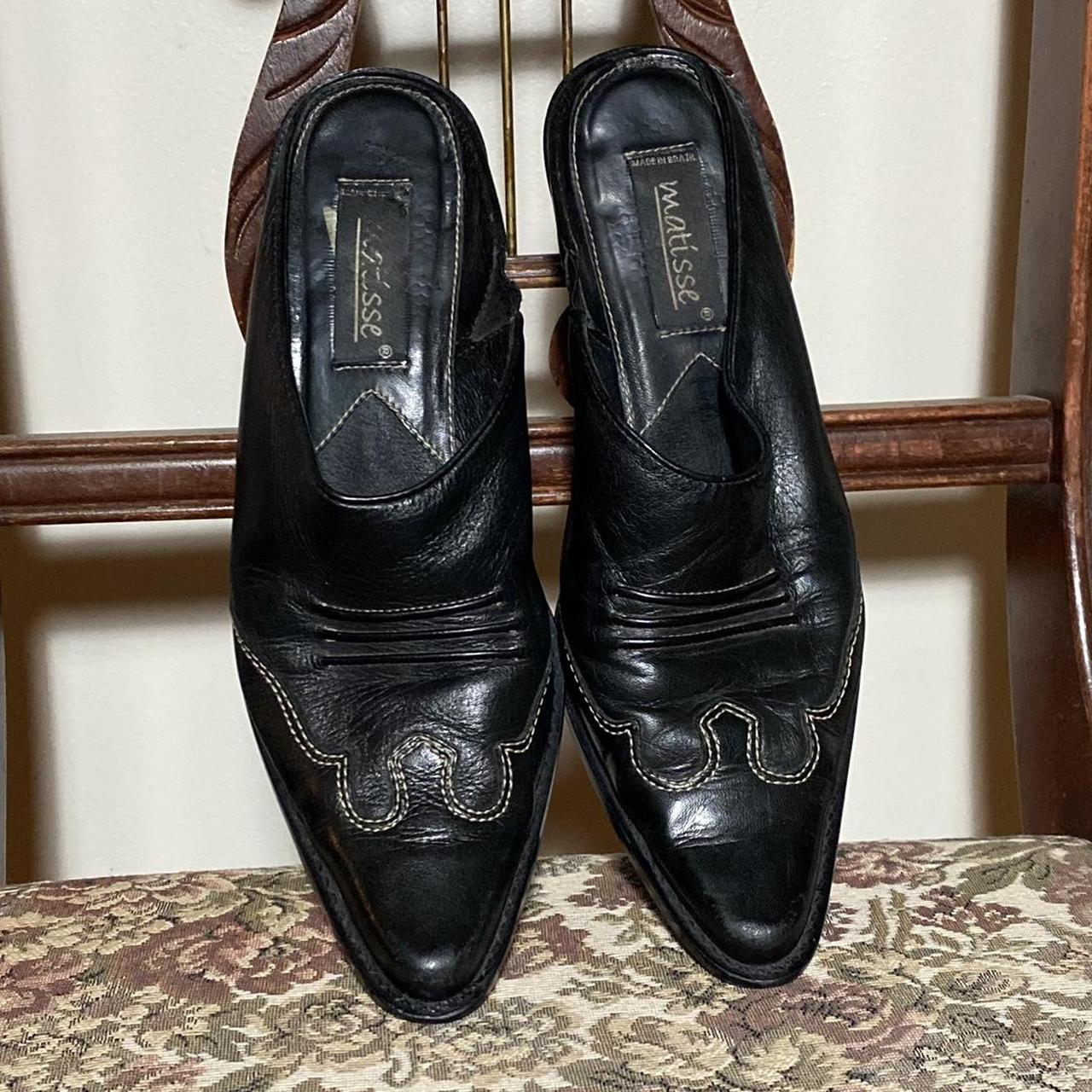 Vintage Black Leather Western Mules Features a... - Depop