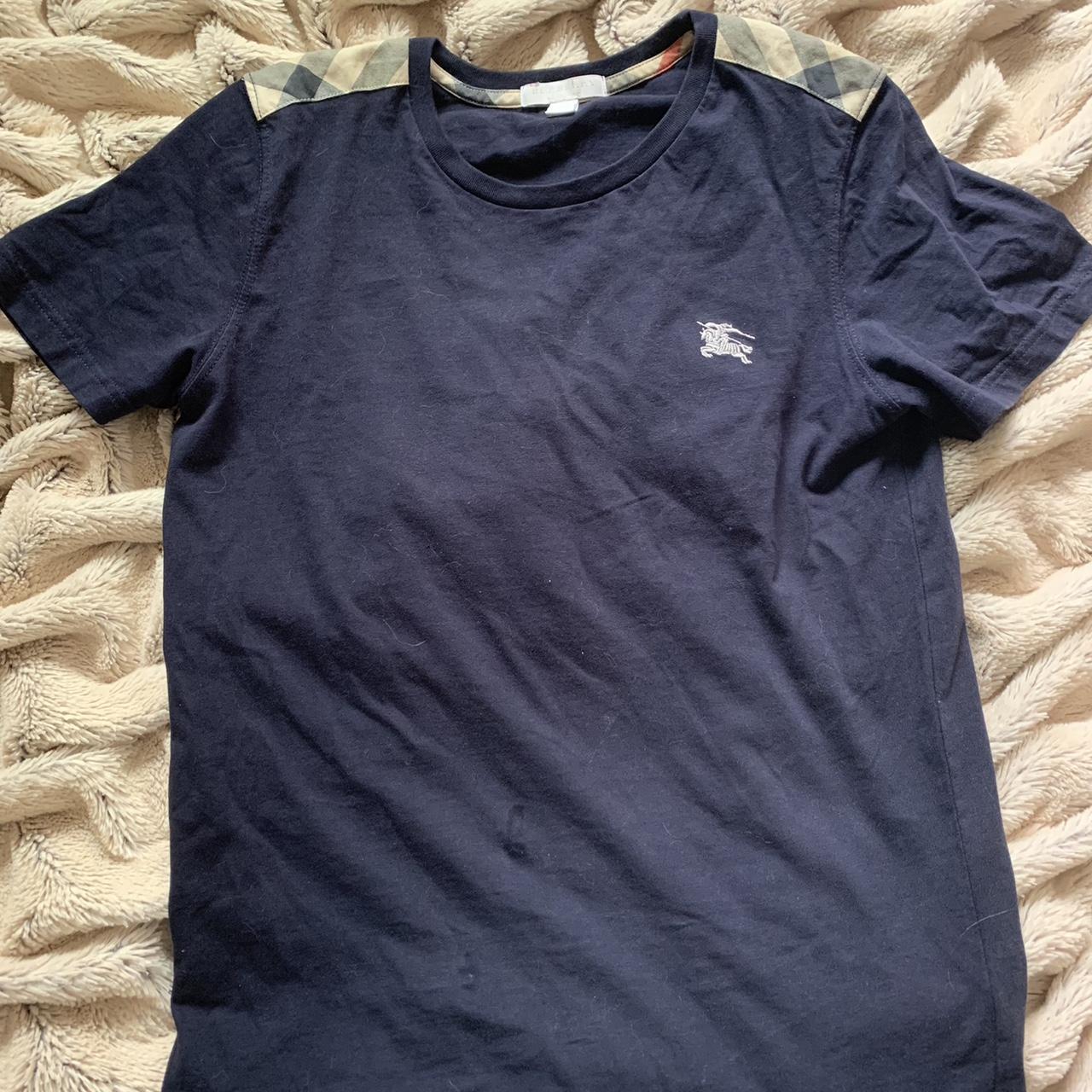 BURBERRY tshirt Navy blue with Burberry shoulders Depop