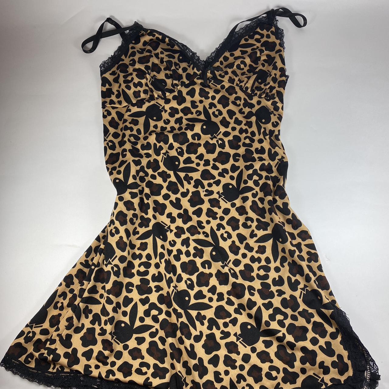 Playboy Cheetah Print Lace Slip with Side... - Depop