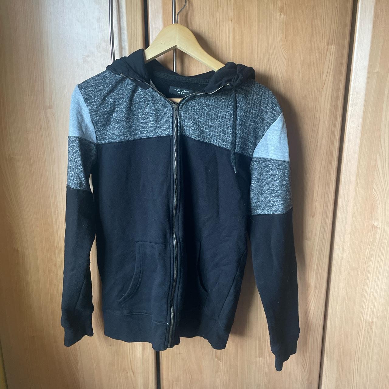 Black and grey zip up hoodie New look men’s size... Depop