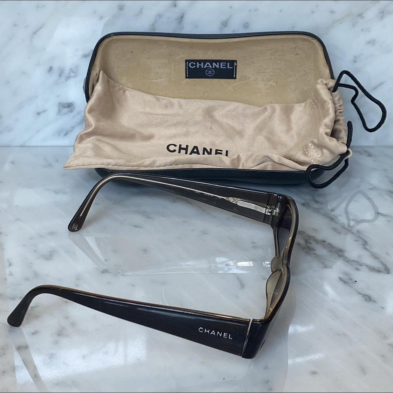 Chanel Women's Brown and Black Sunglasses Depop