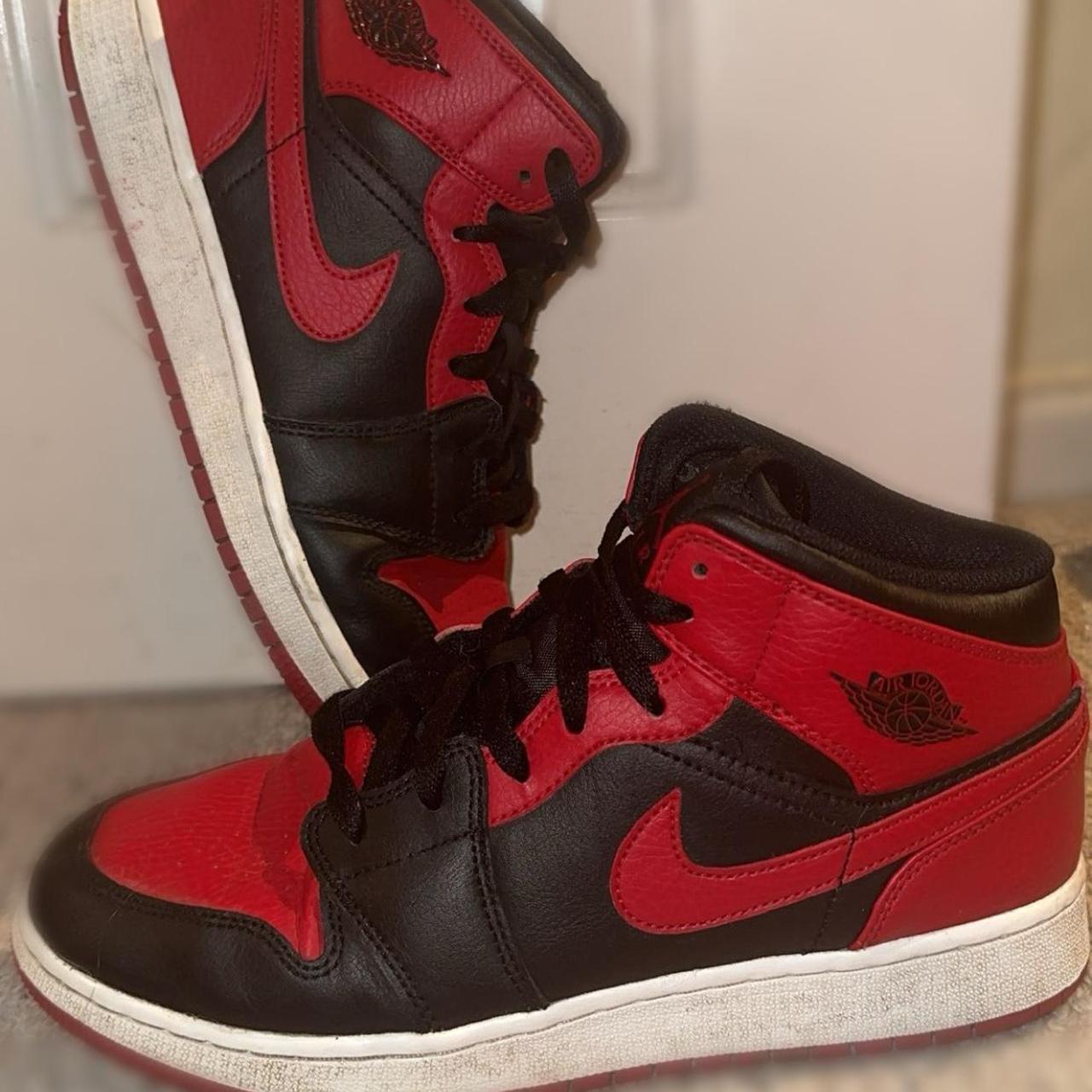 Nike Air Jordan 1 Red and Black Mid size UK... Depop