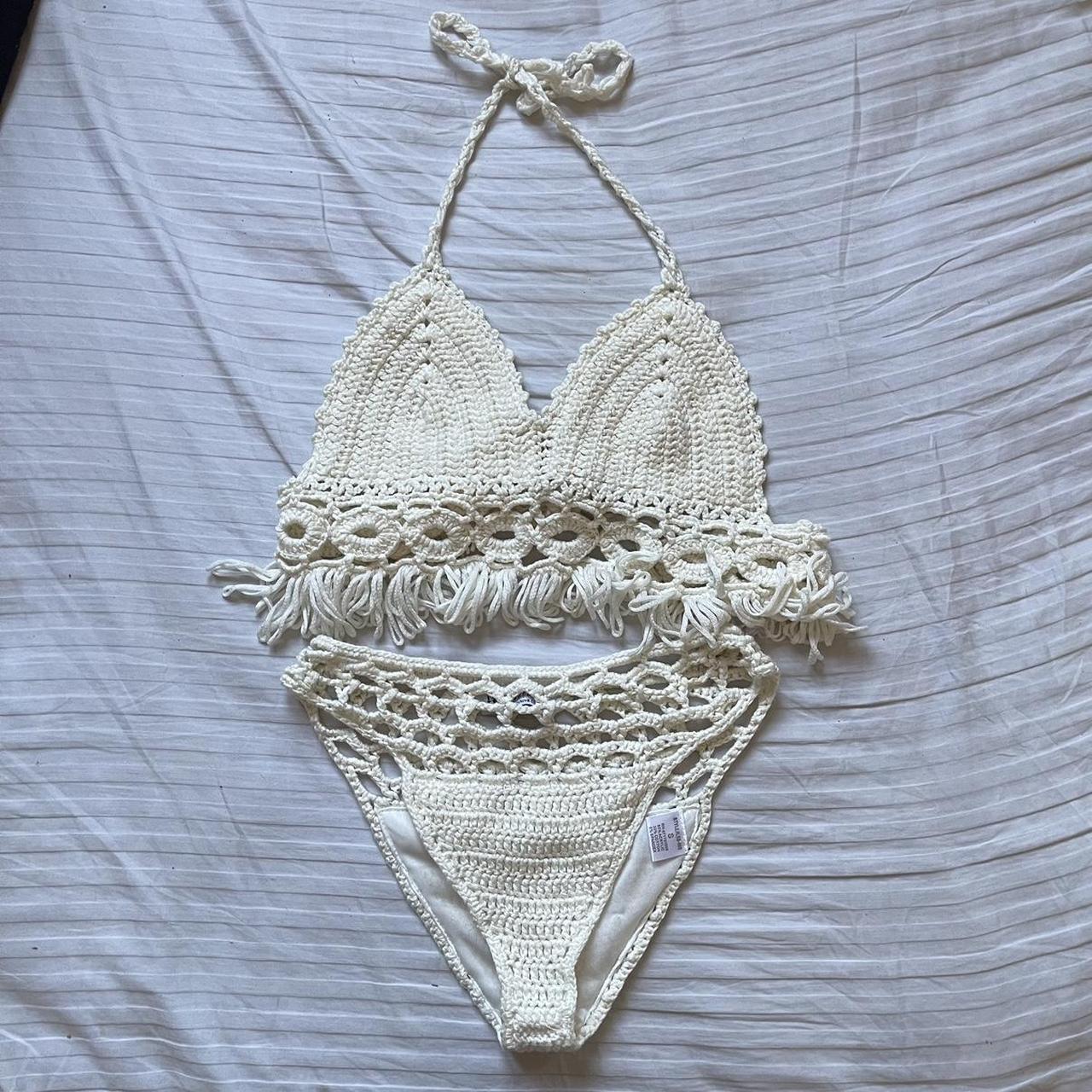 fashion nova crochet bikini, good condition 🤍🏝️ size... - Depop