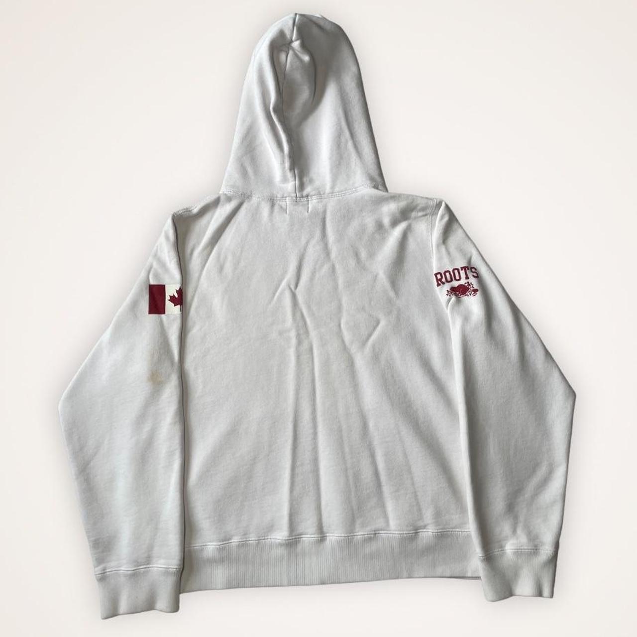 Roots Men's White and Red Hoodie Depop