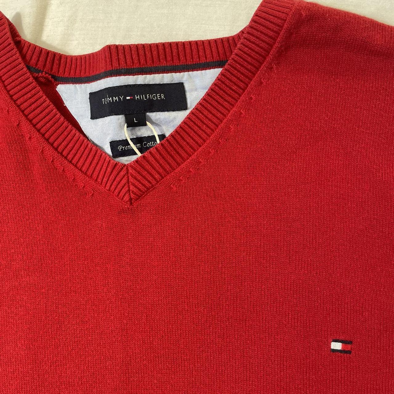 Tommy Hilfiger Red V Neck Sweater Top Size Large Pit - Depop