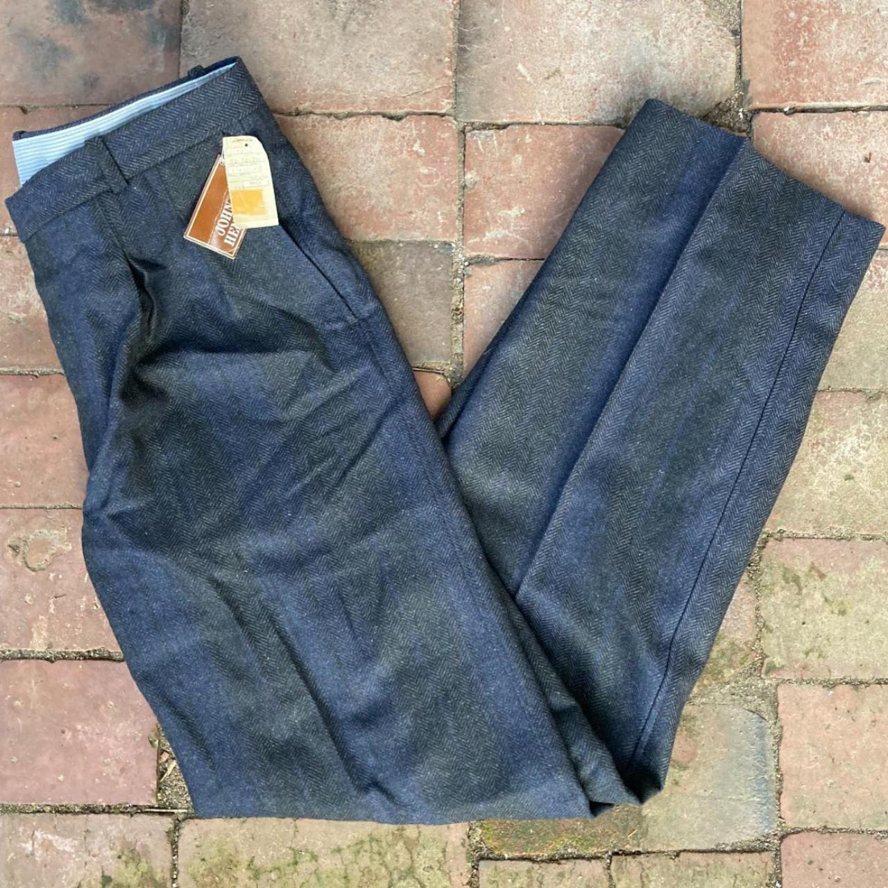 Vintage Tweed Pants | 1980s | Blue and black stripes... - Depop