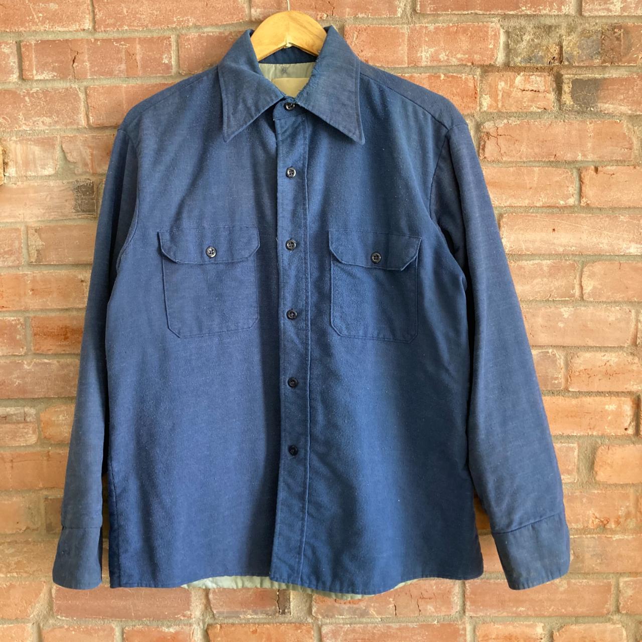 Vintage Shacket Description: 70s faded navy button... - Depop