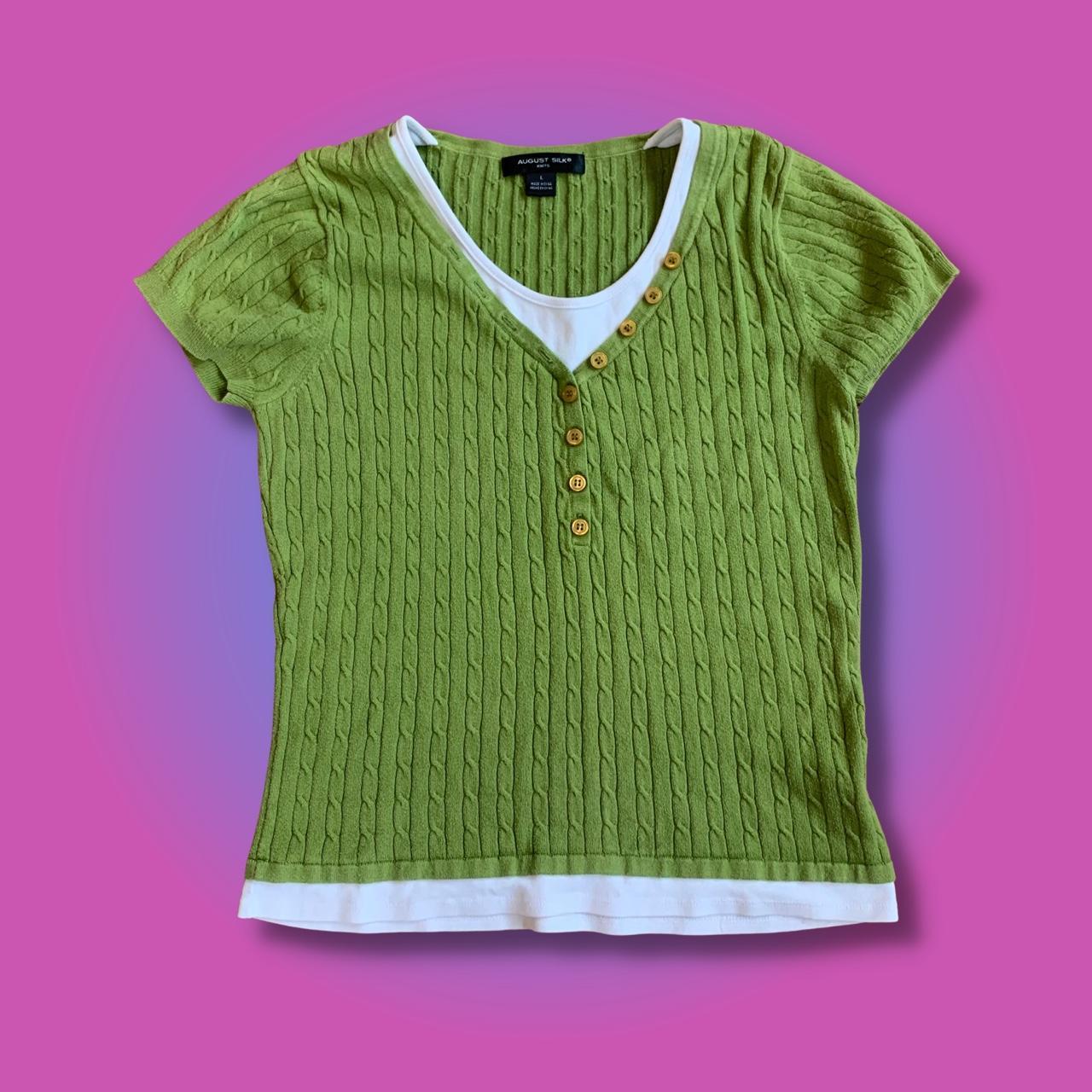 Y2K green knit layered shirt 💚 cutest cableknit...