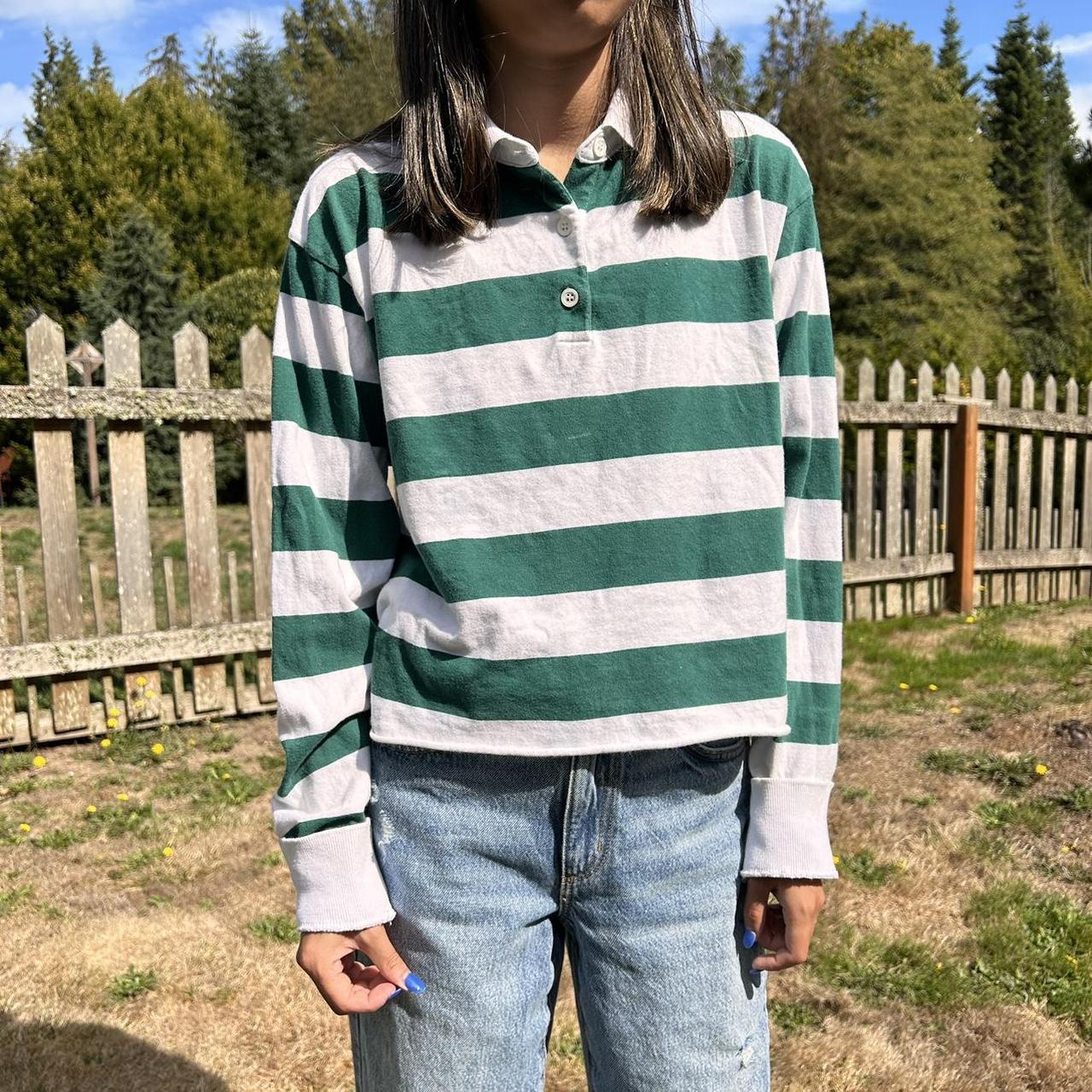 Brandy Melville green striped polo shirt! Brandy... Depop