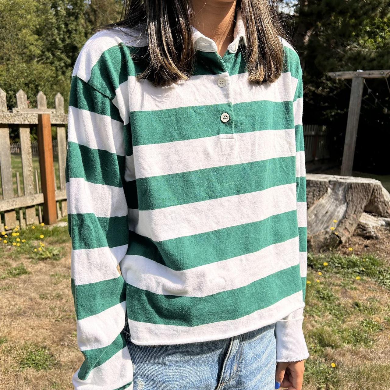 Brandy Melville green striped polo shirt! Brandy... Depop