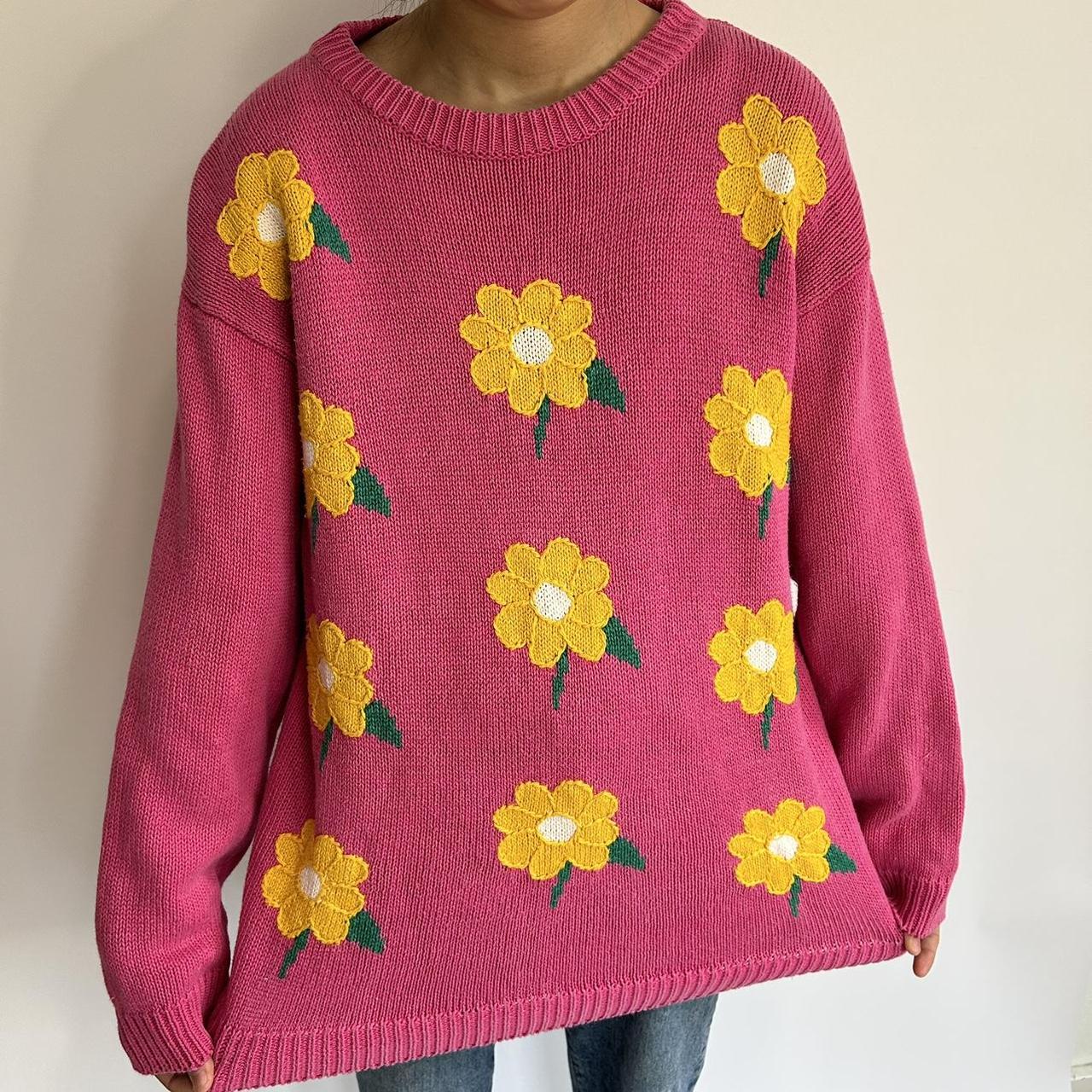 Vintage 80s flower sweater Retro 1980s pink sweater. Depop