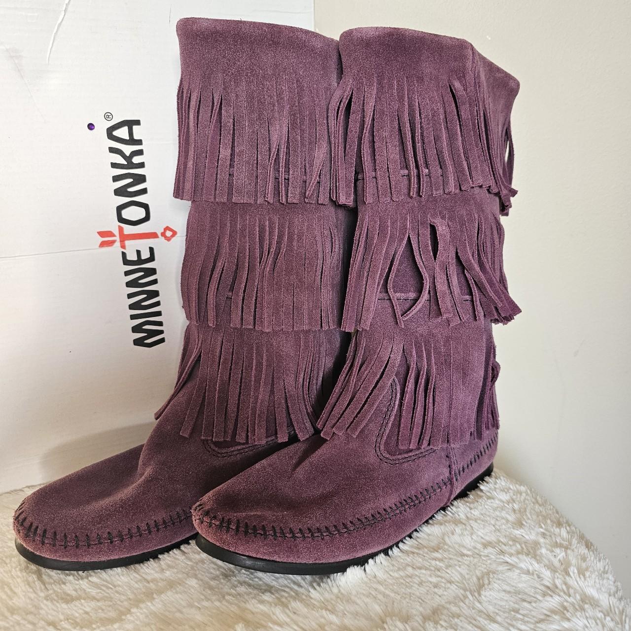 Minnetonka purple fringe boots hotsell