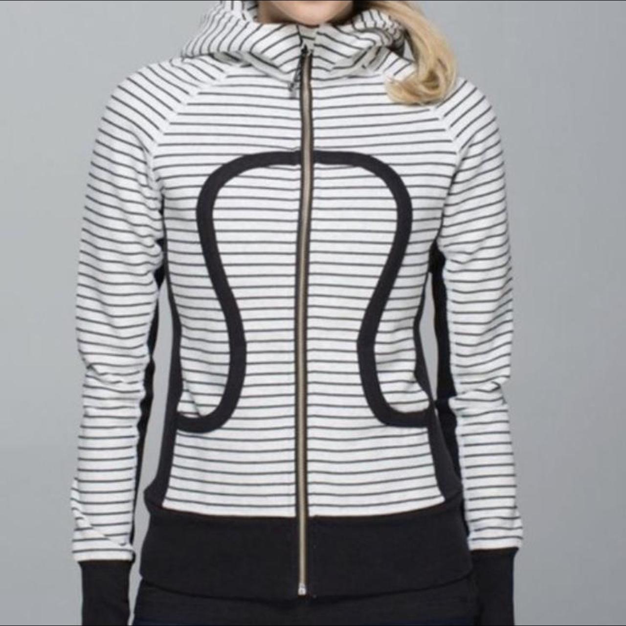 Black purchases white striped lululemon zip up hoodie / jacket