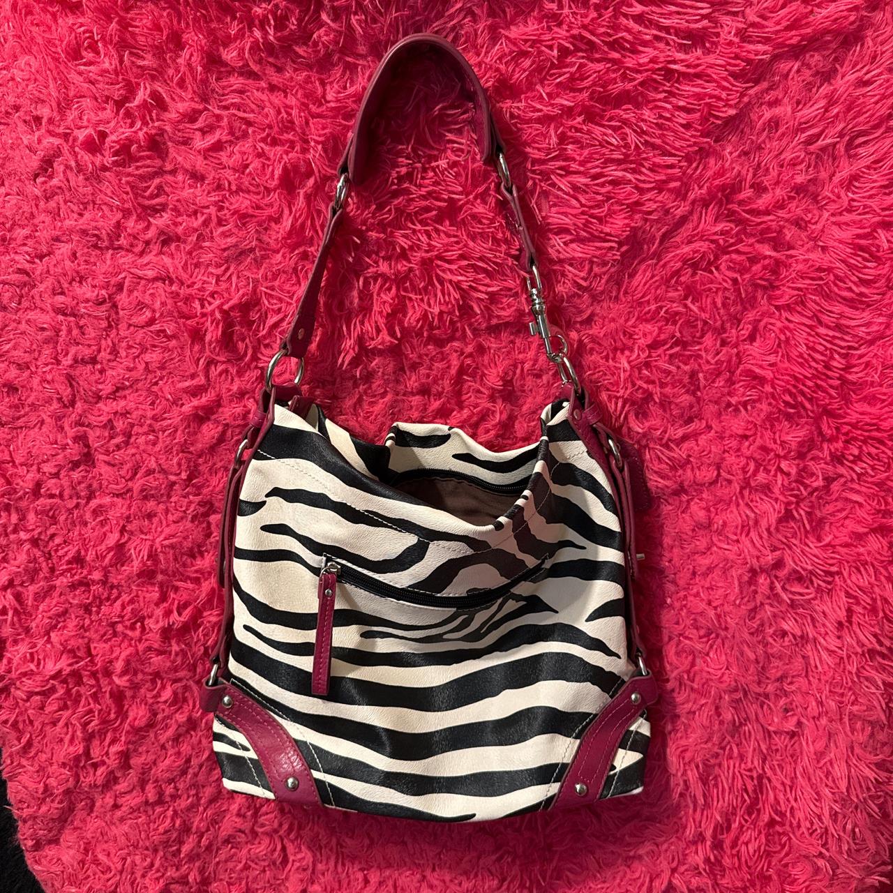 Women's Bag - Multi/Pink – zebra shoulder bag; no cracks in anything