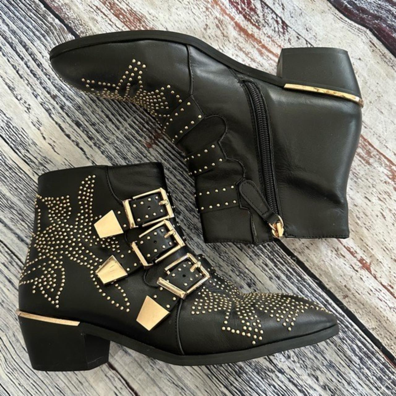 Black and Gold Embellished Ankle Boots Unbranded... - Depop