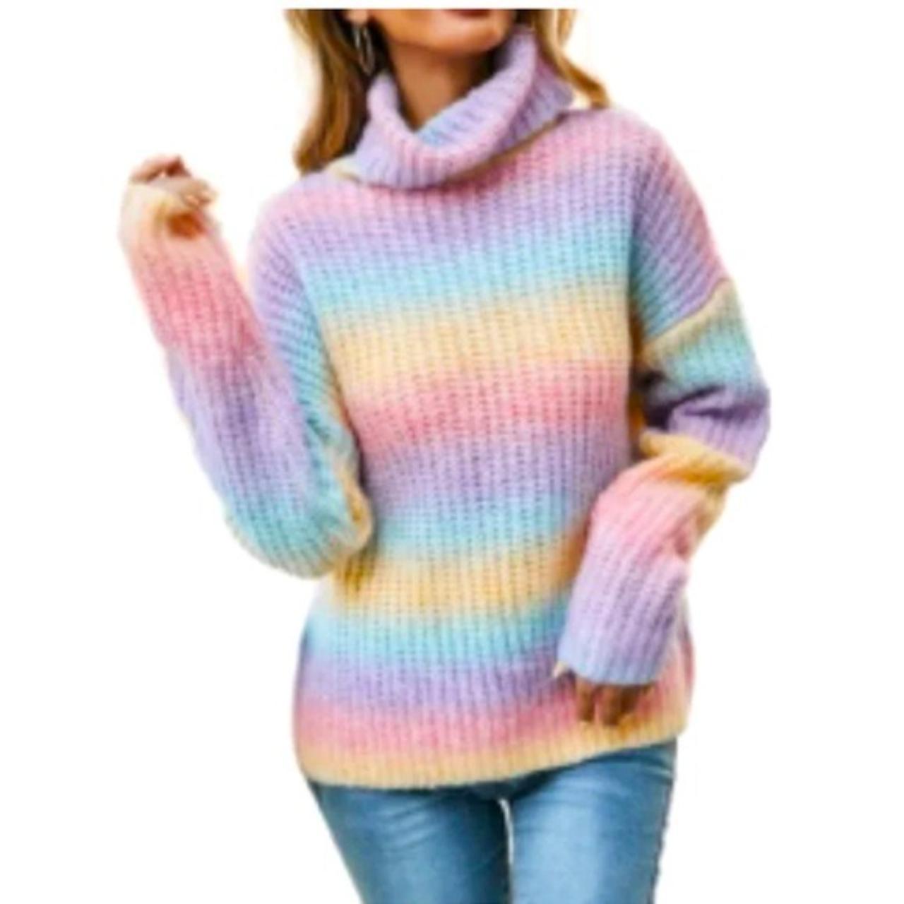 Adyson Parker Unicorn Rainbow Knit Cowl Neck Sweater... - Depop