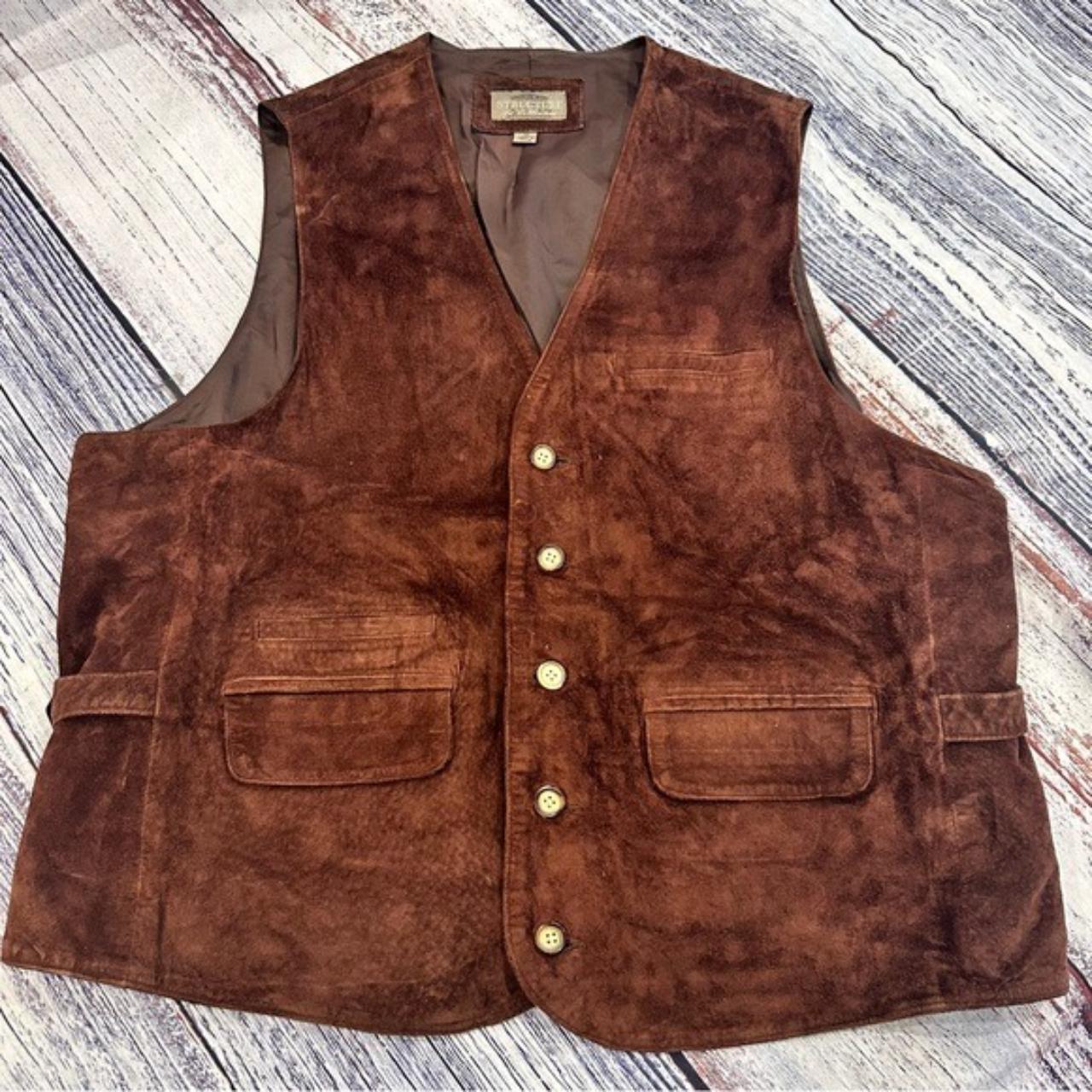 Vintage Brown Leather Vest Mens Size Xl Genuine Depop 6155