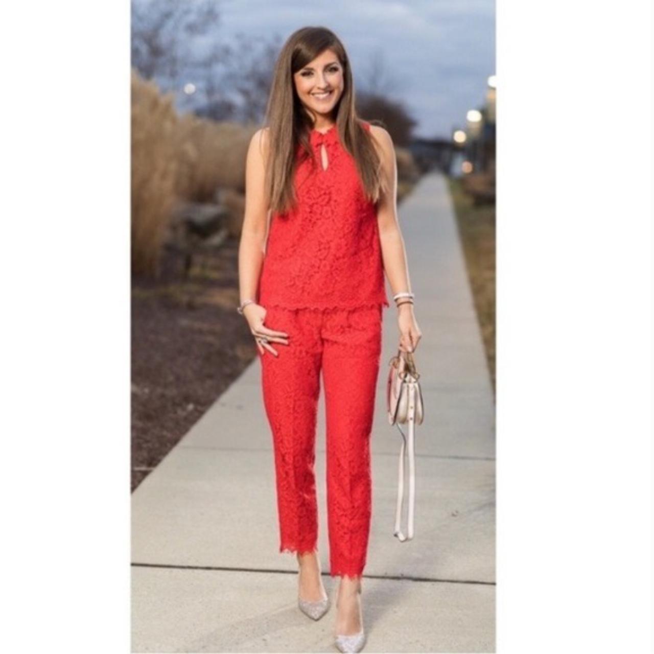 J. Crew Red Lace Pull-On Pants Size 14 Excellent... - Depop