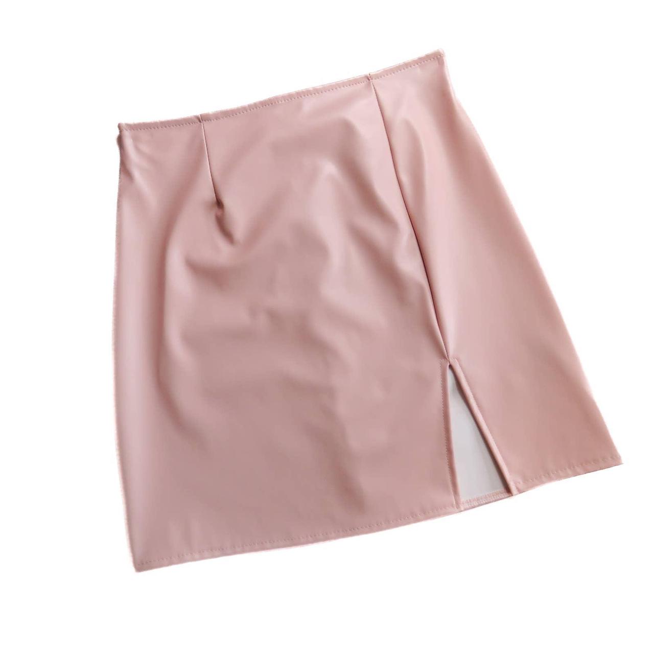 Windsor Pastel Pink Leather Skirt with Cute Slit Depop