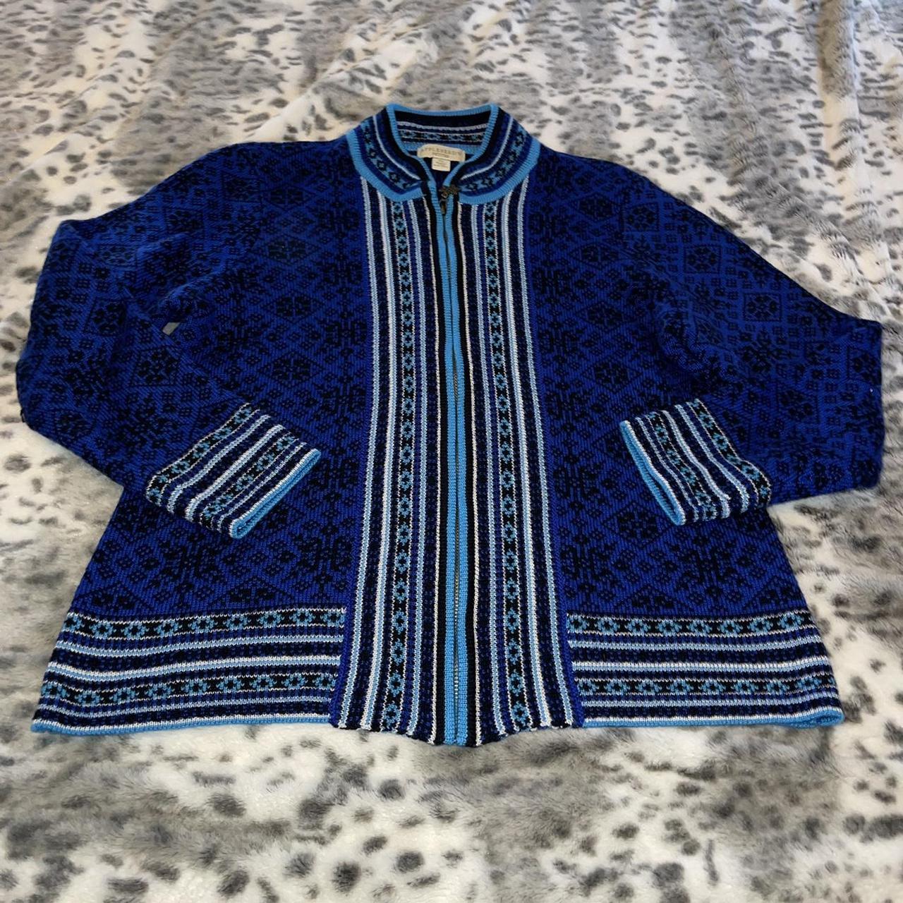 Appleseed s Blue and black cardigan sweater. Depop