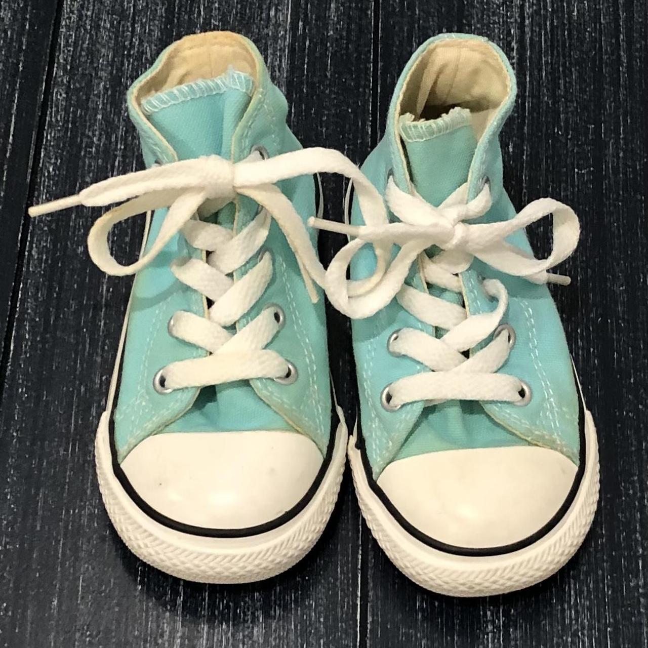 Converse high top Chuck s. Aqua and white. Lace up. Depop