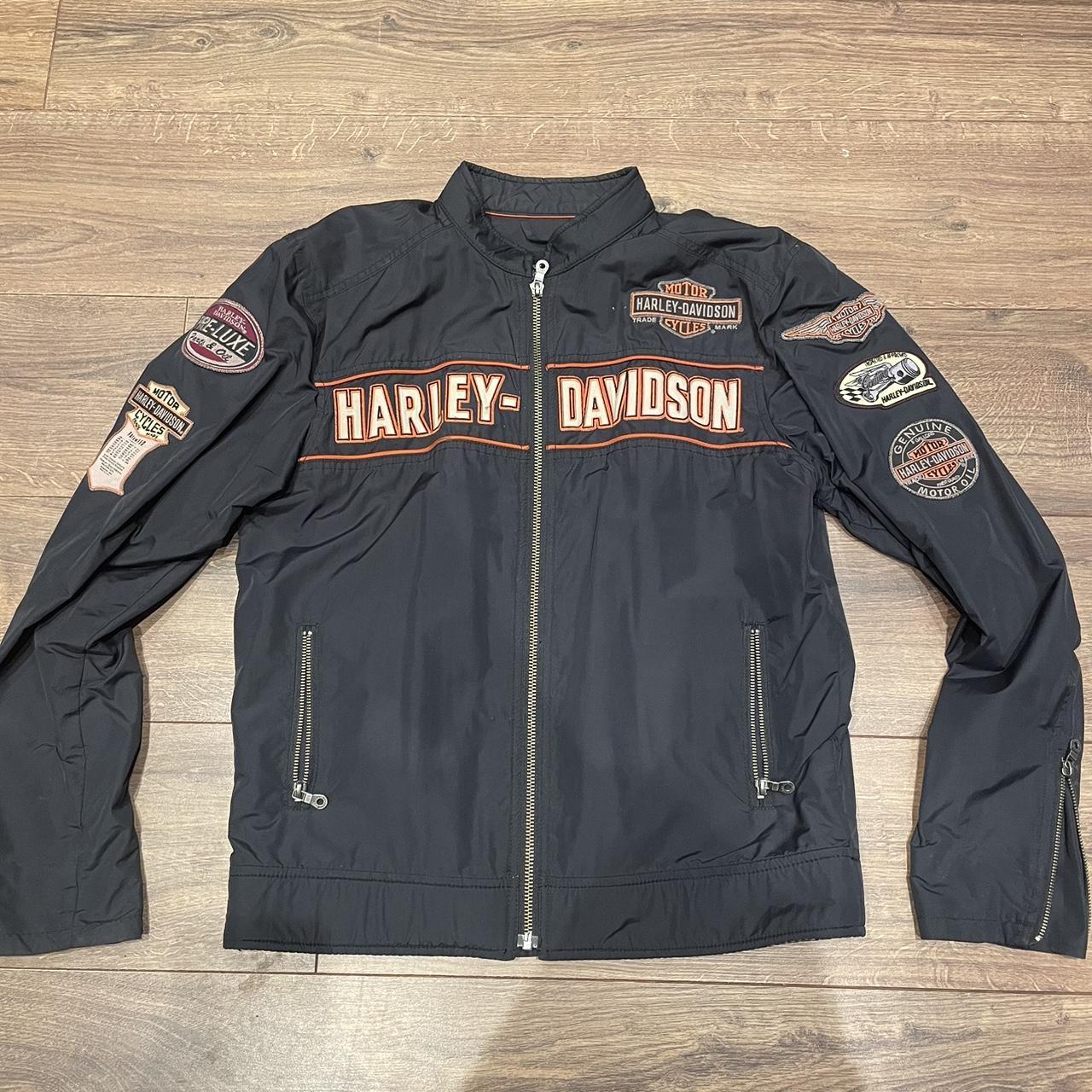 Harley Davidson Men's Black and Orange Jacket | Depop