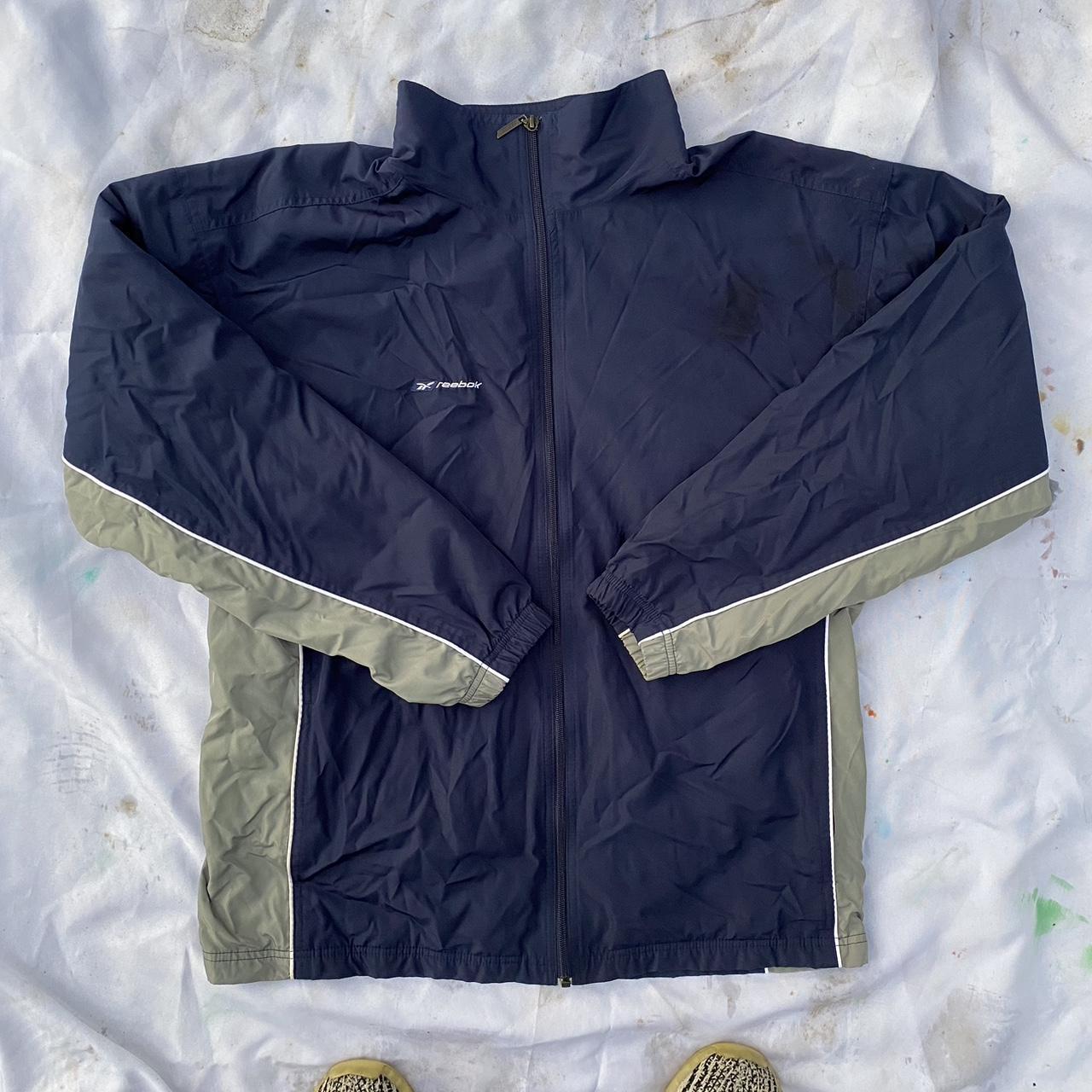 Vintage Reebok Zip Up Jacket Size Large Navy Grey - Depop