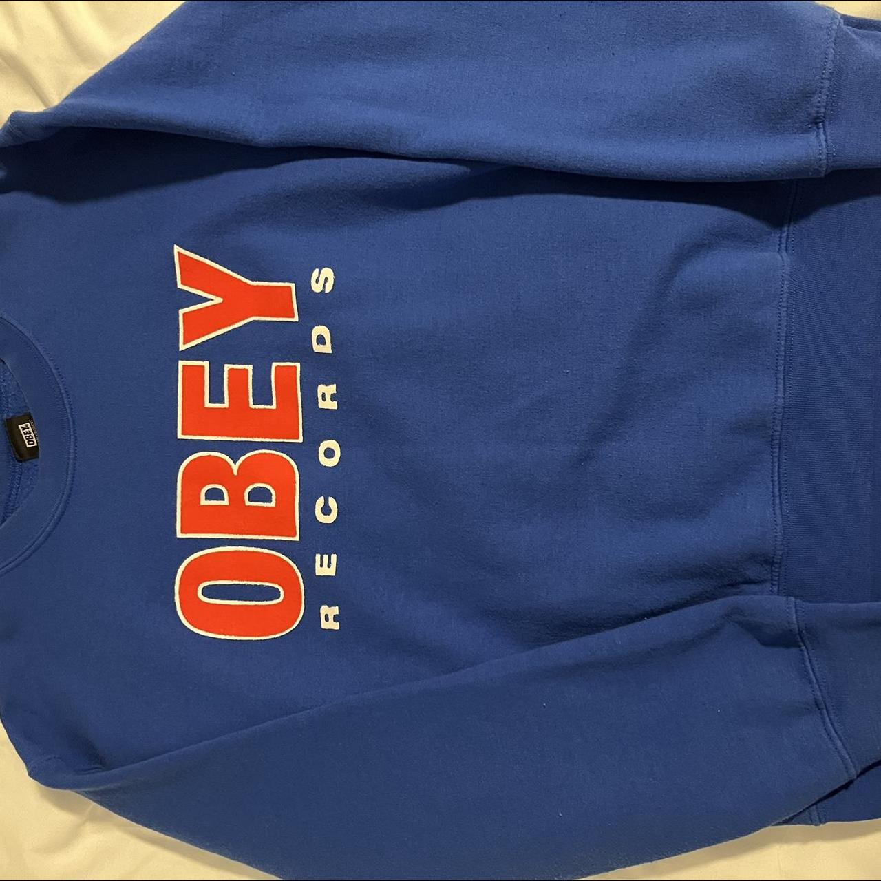 Obey Men's Blue and Red Jumper