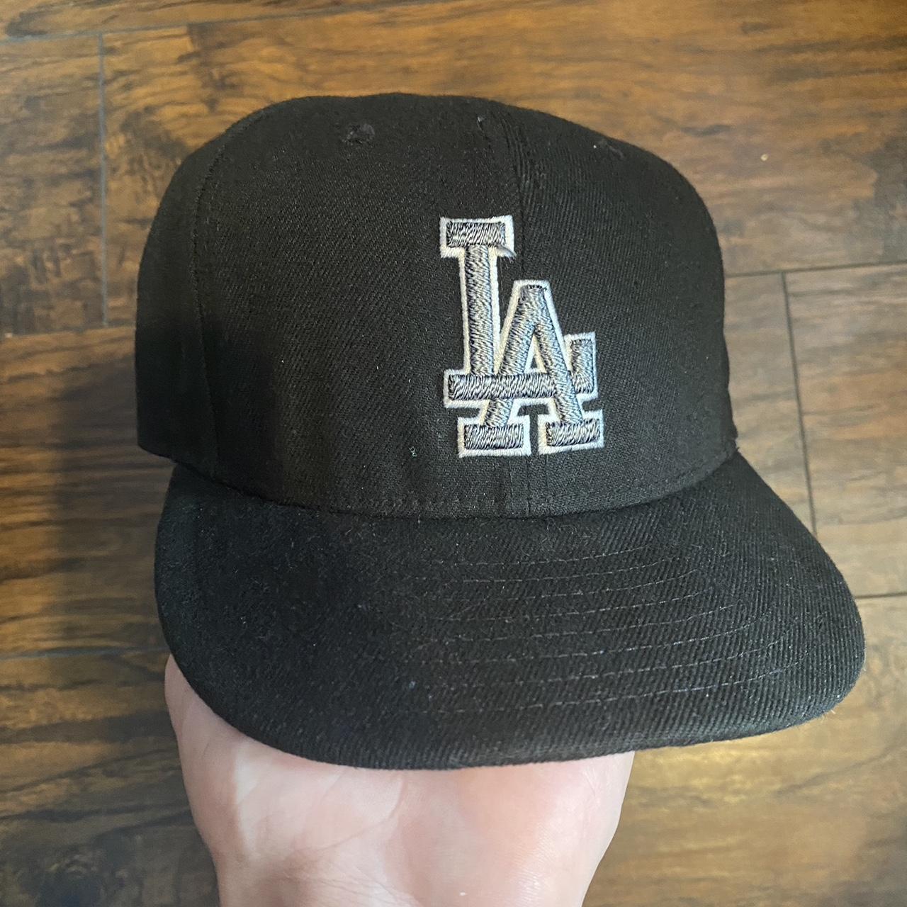 Vintage New Era Black LA dodgers fitted cap Size: 7... - Depop