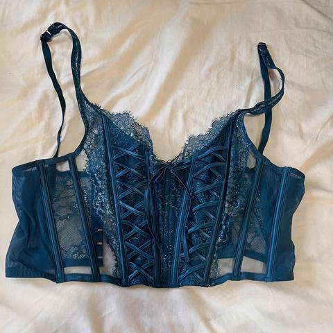 Victoria’s Secret Dream Angels Unlined Lace-Up Corset Top Turquoise