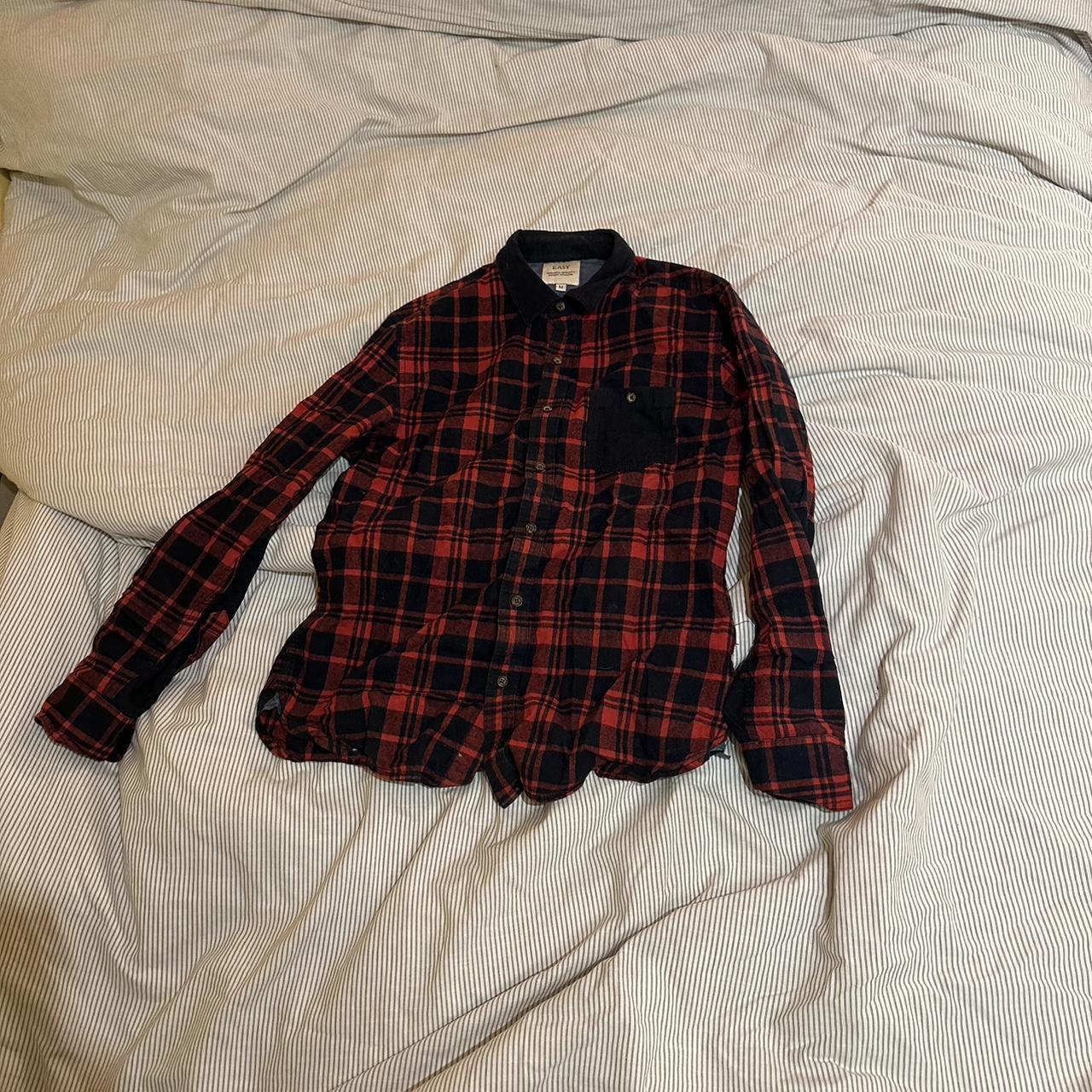 Vintage easy branded red plaid flannel casual shirt.... - Depop