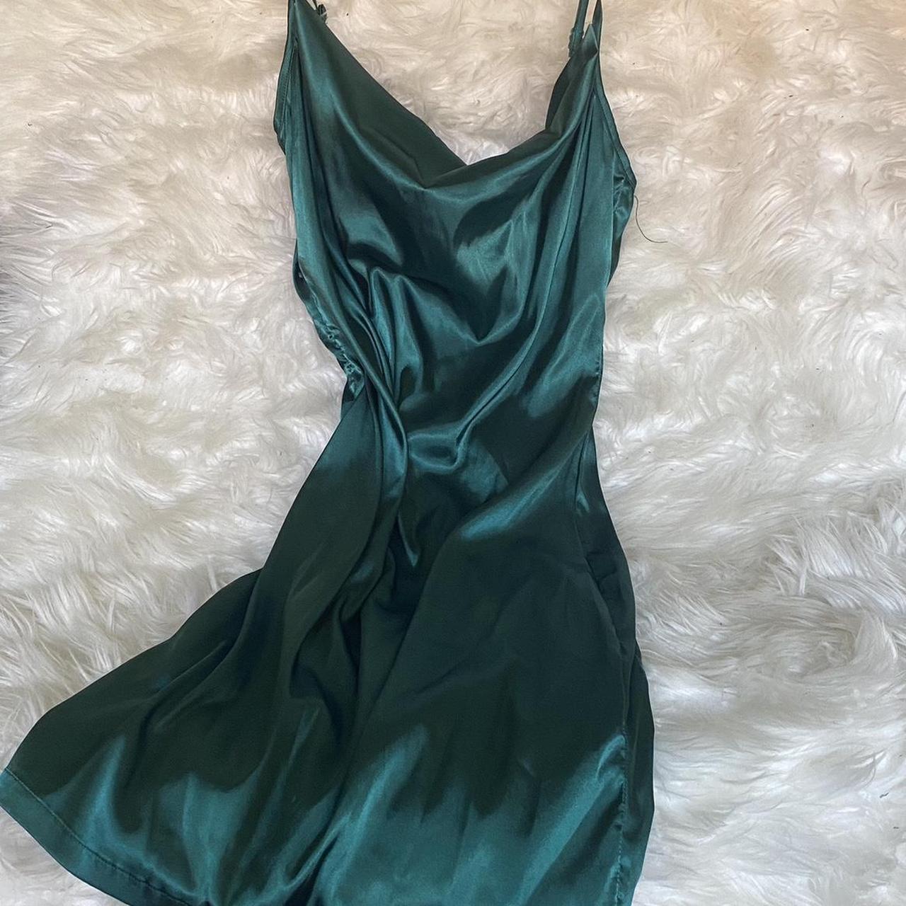 Emerald satin slip dress Subtly and nicely fitted... - Depop