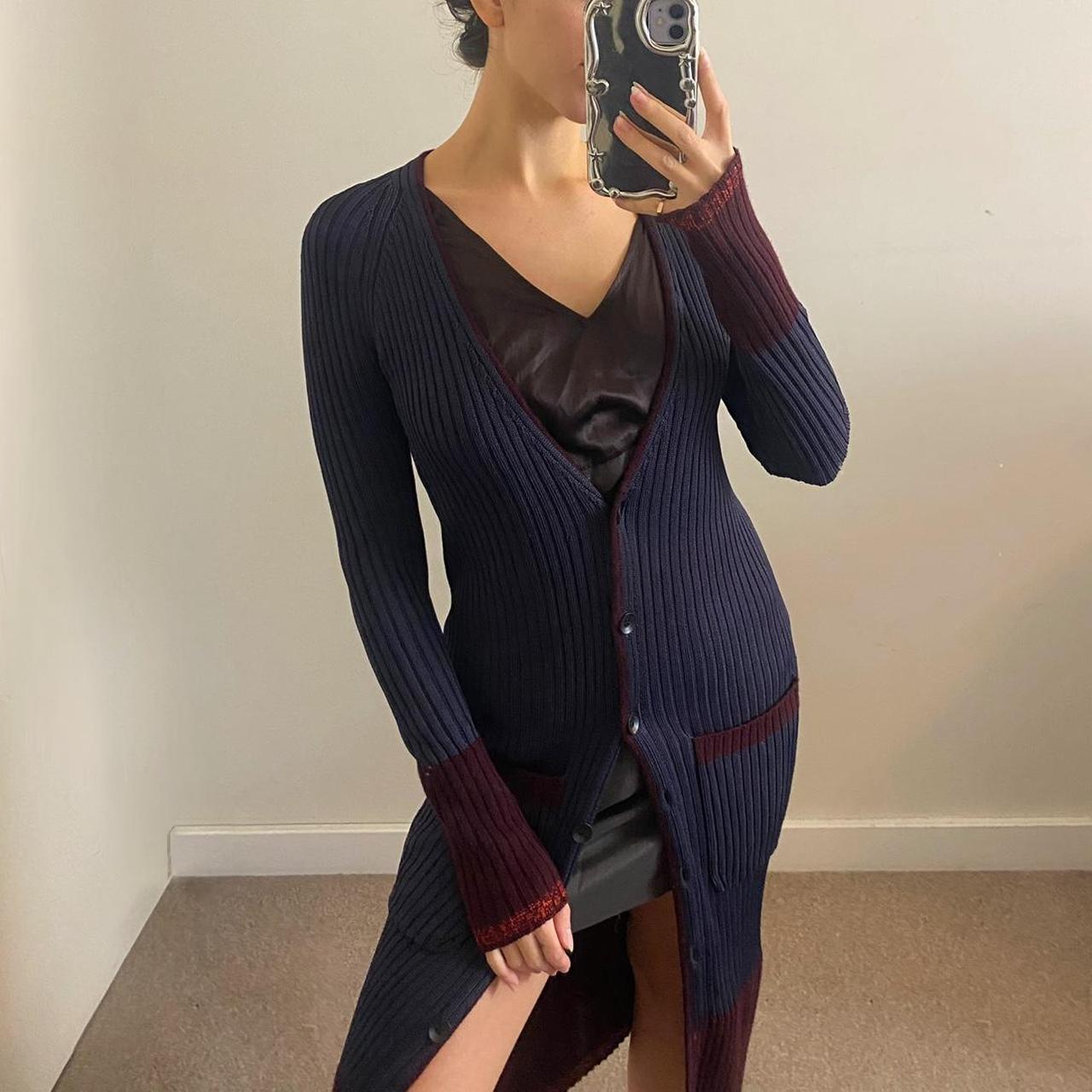 Rag & Bone long knit navy and burgundy cardigan In... Depop