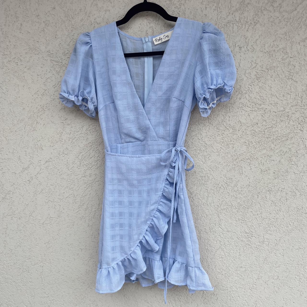 Blue puff sleeve mini dress with wrap skirt, barely... - Depop