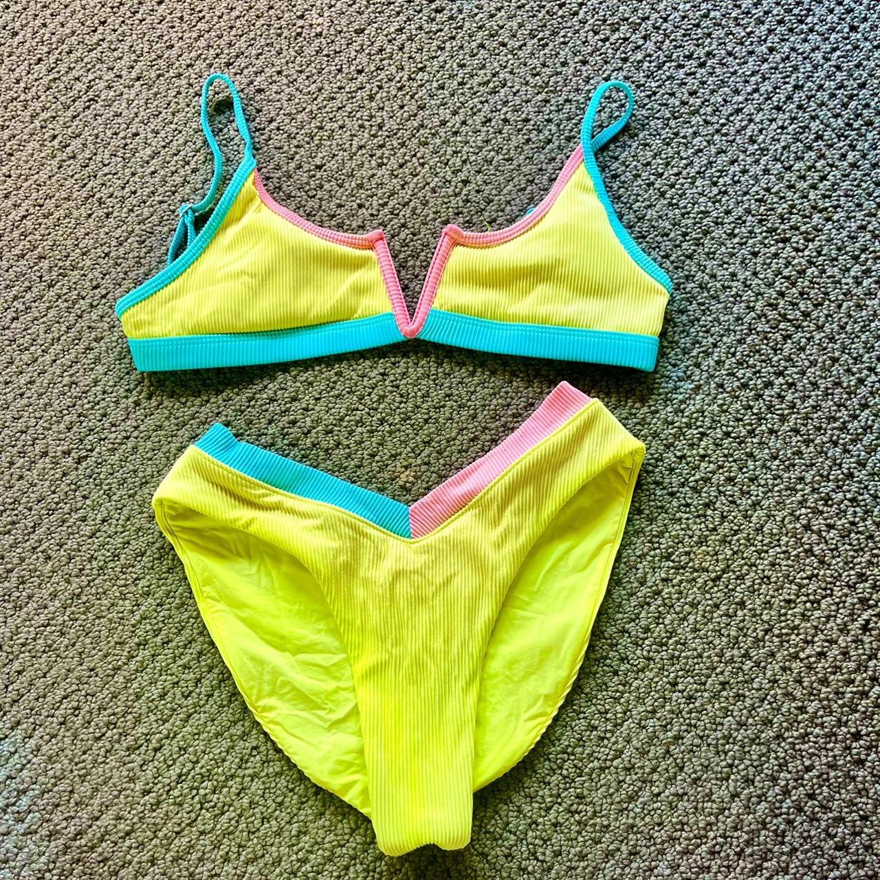 1 One Womens Yellow And Pink Bikinis And Tankini Sets Depop