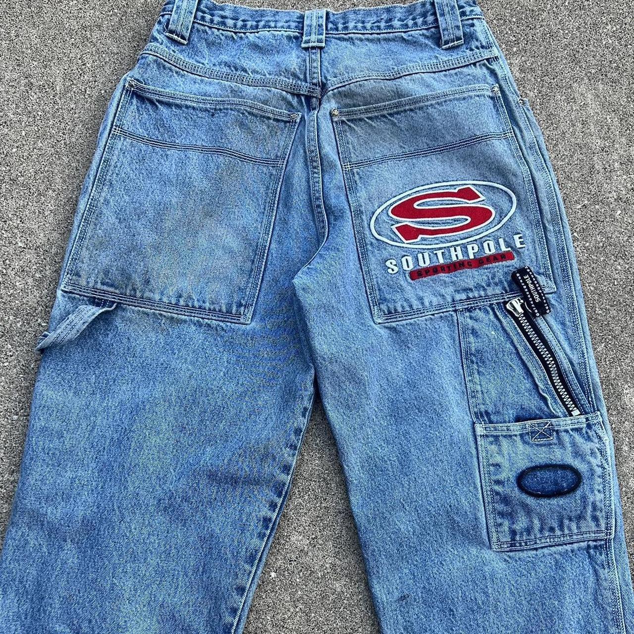 Vtg. 90's / 2000's SouthPole Black Denim Cream Tab | Depop