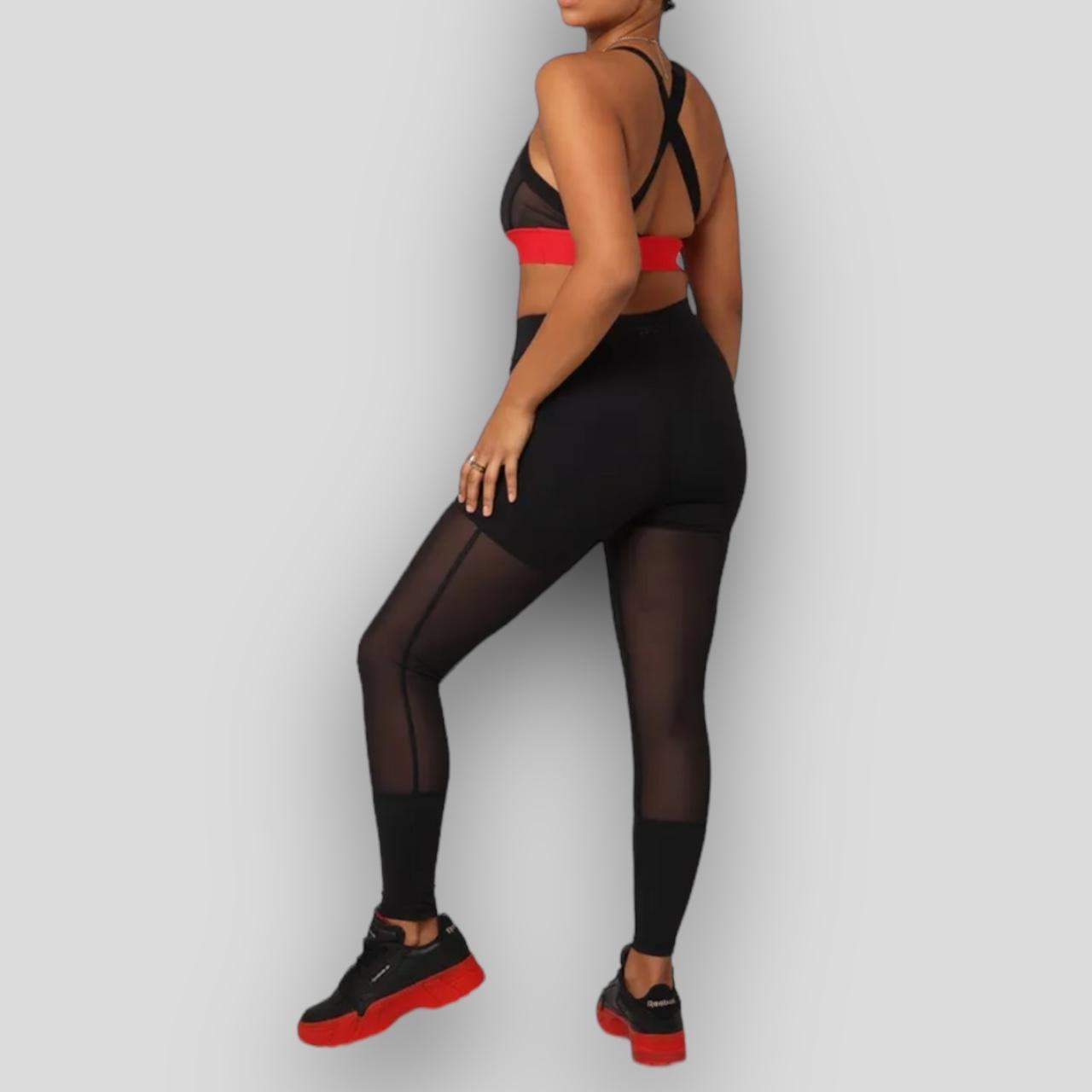Reebok Apparel Women Cardi B Mesh High-Rise Leggings Black