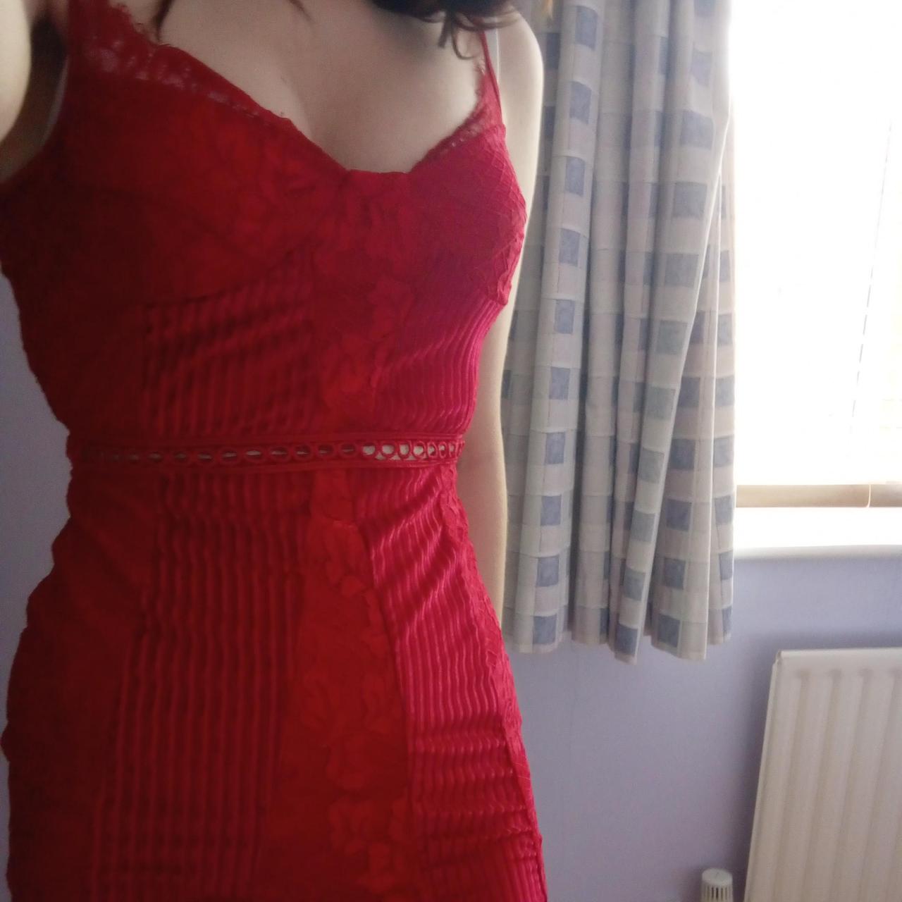 Red Strappy Lace Velvet Insert Bodycon Dress