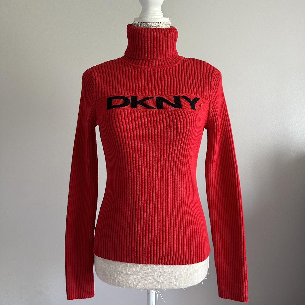 DKNY Women's Red and Black Jumper
