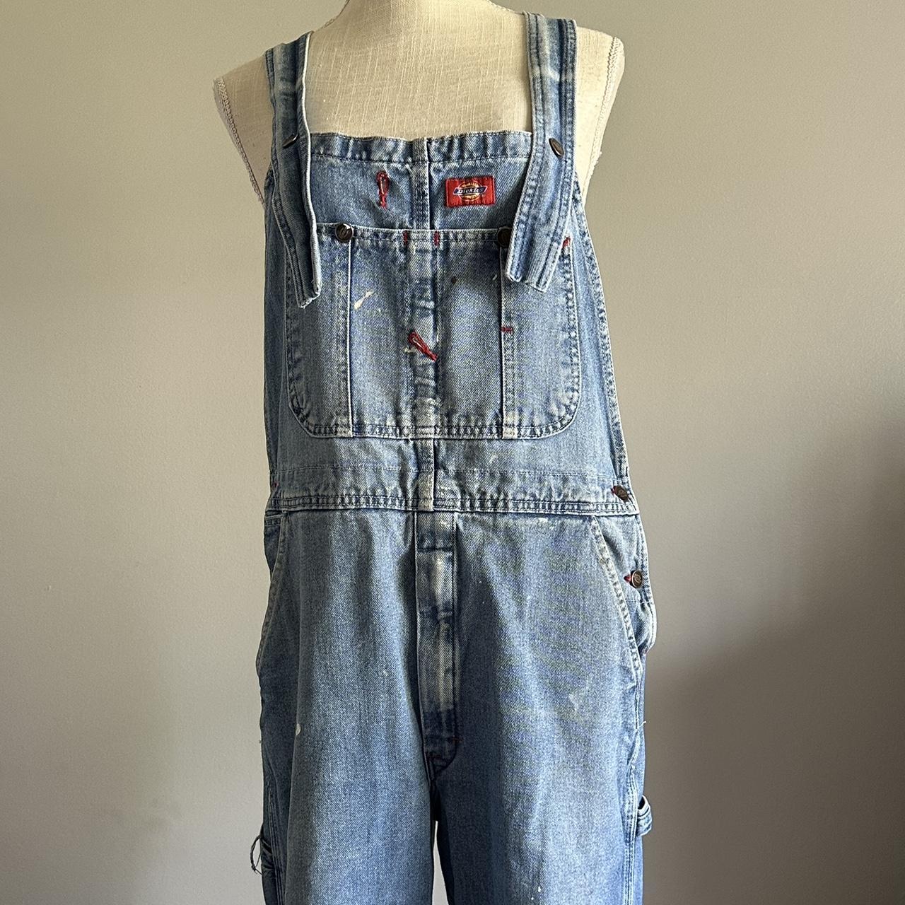 Dickies Women's Red and Navy Dungareesoveralls Depop