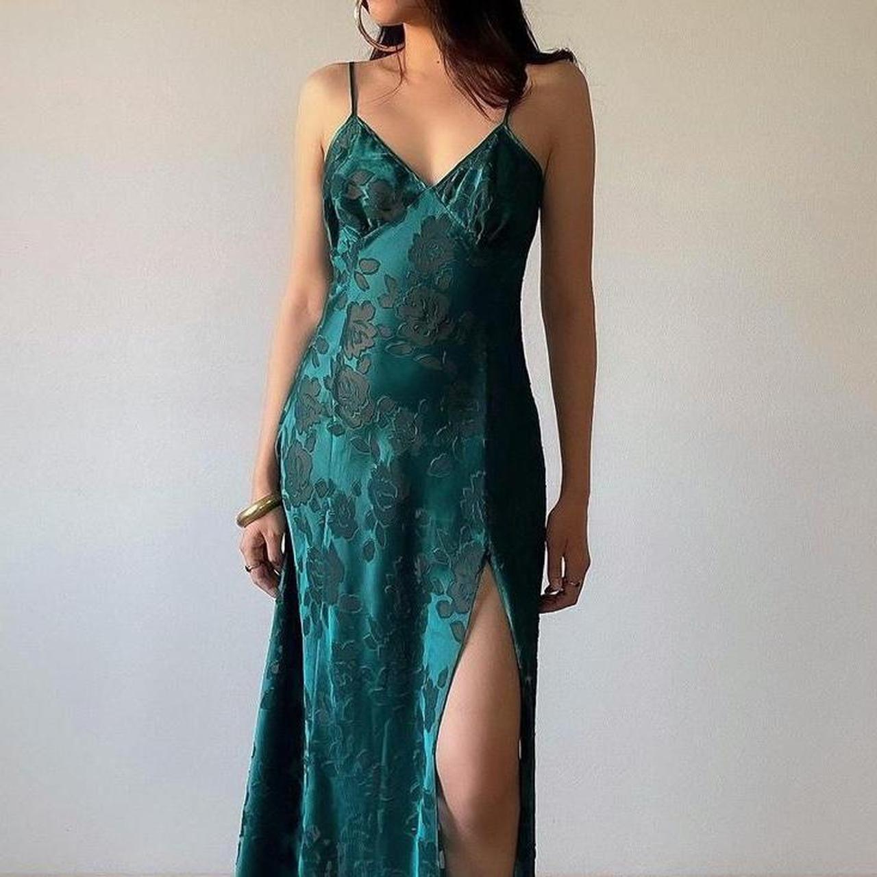 Vintage 1990's Green Floral Semi-Sheer Slip