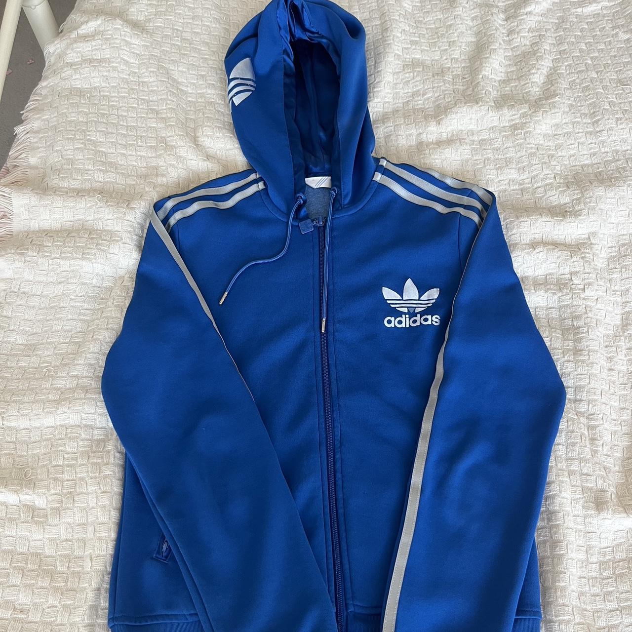 adidas retro royal blue zip up size: s - Depop